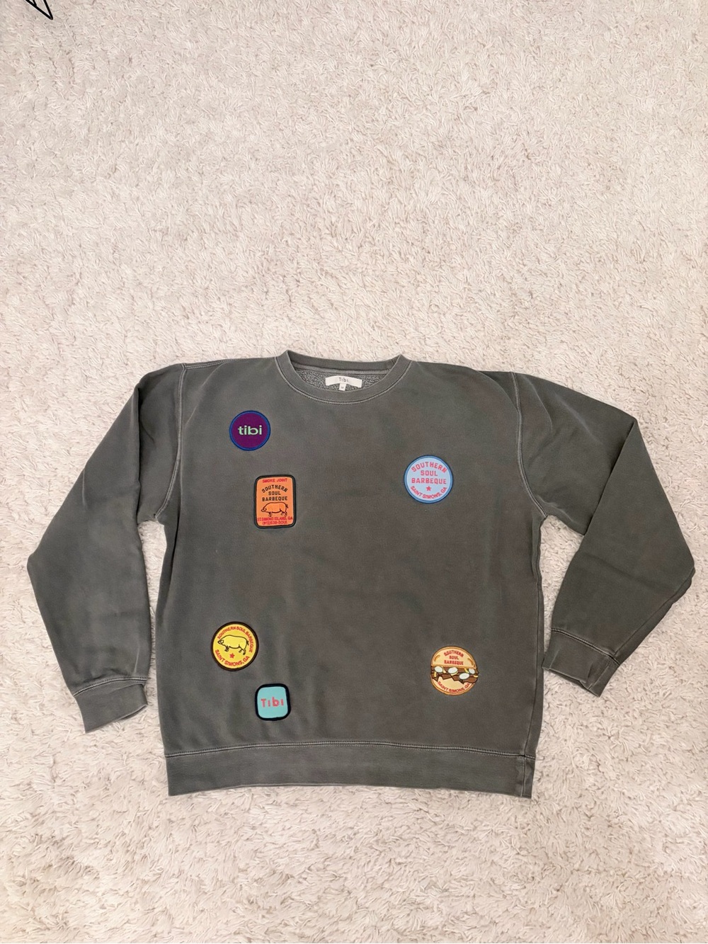Tibi grey black oversized sweatshirt with patches, M, EUC